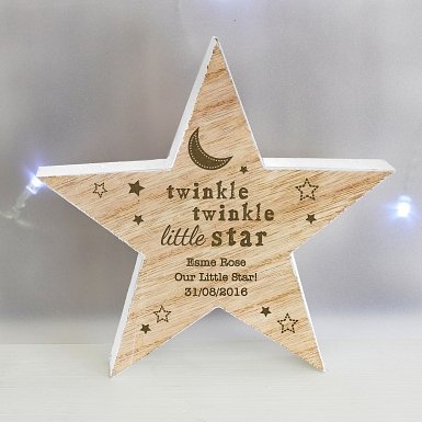 Personalised Twinkle Twinkle Rustic Wooden Star Decoration