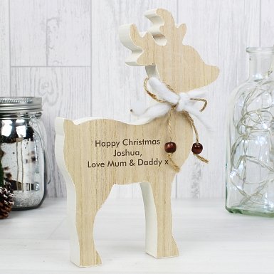 Personalised Rustic Wooden Reindeer Decoration