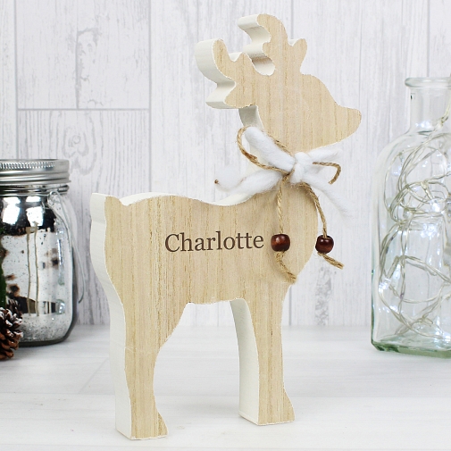 Personalised Any Name Rustic Wooden Reindeer Decoration