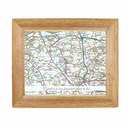 Personalised Postcode Map Wooden 10x8 Photo Frame - Present Day With Message