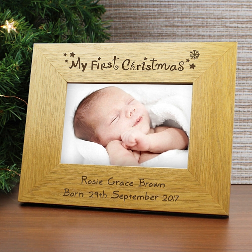 Personalised Oak Finish 6x4 My First Christmas Photo Frame