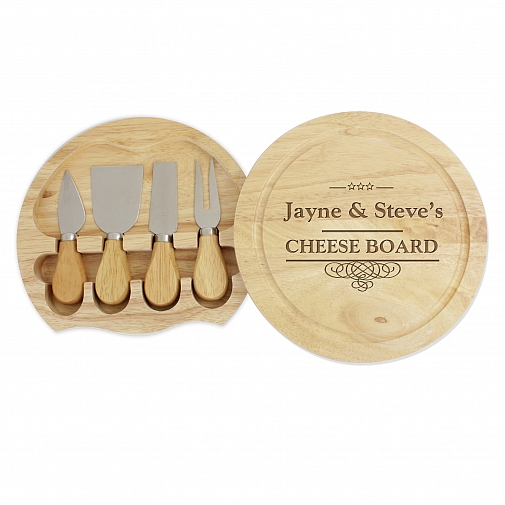 Personalised Decorative Swirl Large Cheese Board with Cheese Knives