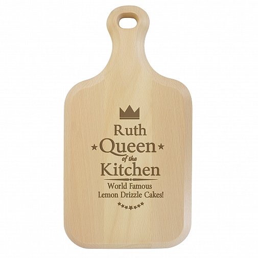 Personalised Queen of the Kitchen Large Paddle Chopping Board