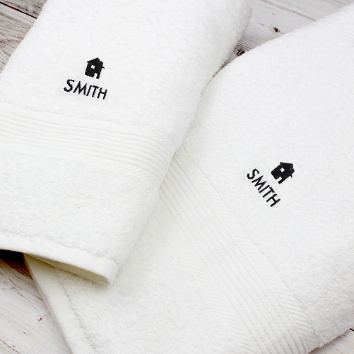 Personalised Home White Hand and Bath Towel Set