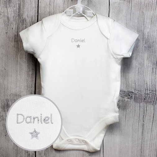 Personalised Silver Star 0-3 Months Baby Vest