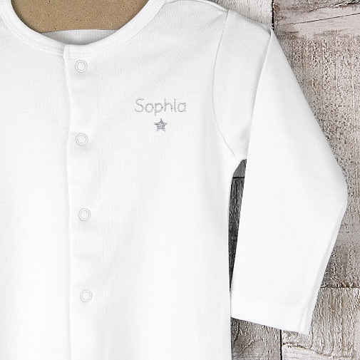 Personalised Silver Star 9-12 Months Babygrow