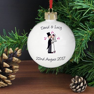 Personalised Cartoon Couple Keepsake Bauble