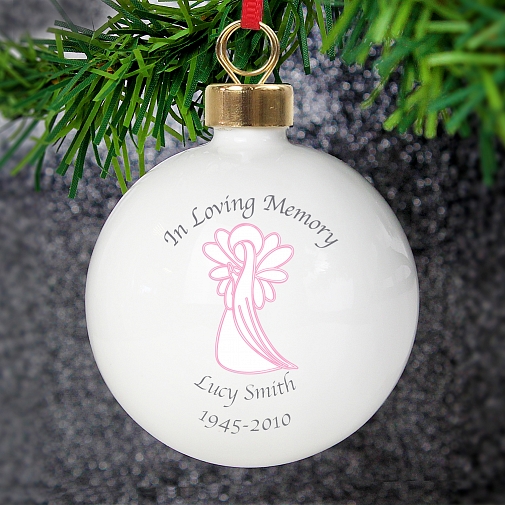 Personalised In Loving Memory Pink Angel Bauble