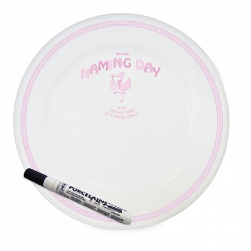 Personalised Stork Pink Naming Day Message Plate
