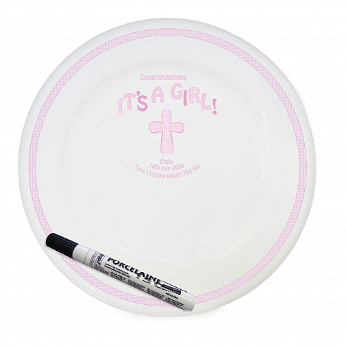 Personalised Cross It's a Girl Message Plate