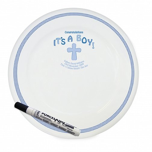 Personalised Cross It's a Boy Message Plate