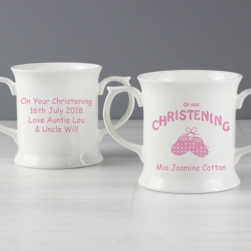 Personalised Bootee Pink Christening Loving Mug