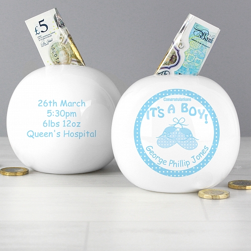 Personalised Bootee Its a Boy Money Box