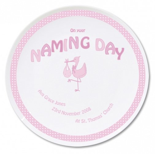 Personalised Stork Pink Naming Day Plate