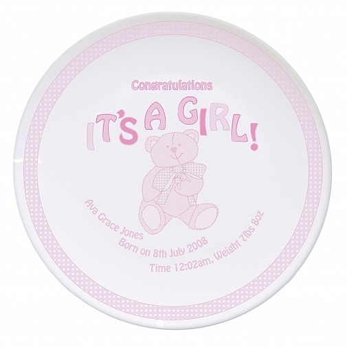 Personalised Teddy It's a Girl Plate