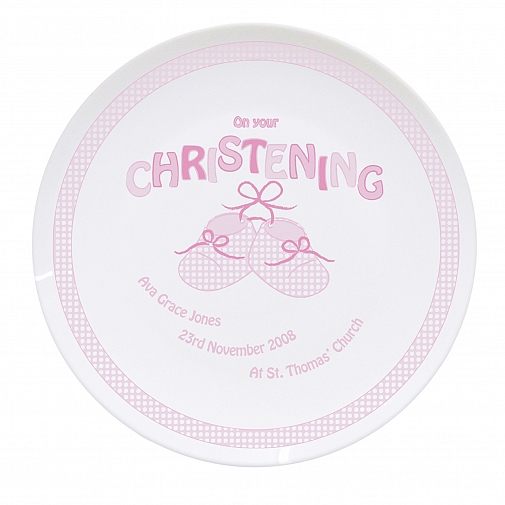 Personalised Bootee Pink Christening Plate
