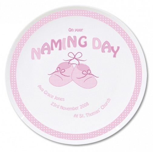 Personalised Bootee Pink Naming Day Plate