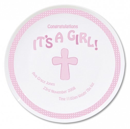 Personalised Cross Its a Girl Plate