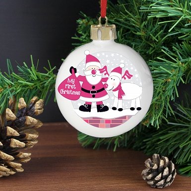 Personalised Rooftop Santa First Christmas Bauble