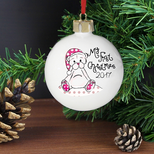 Personalised Cute Teddy My 1st Xmas Bauble