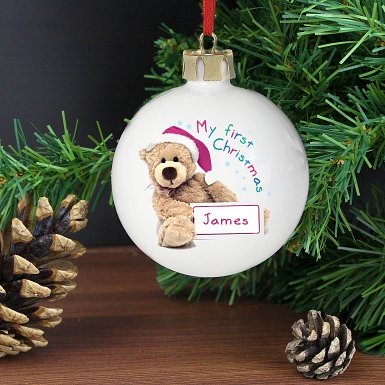 Personalised Teddy 1st Christmas Bauble