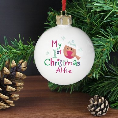 Personalised Felt Stitch Robin 'My 1st Christmas' Bauble