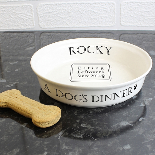 Personalised A Dogs Dinner White Dog Bowl