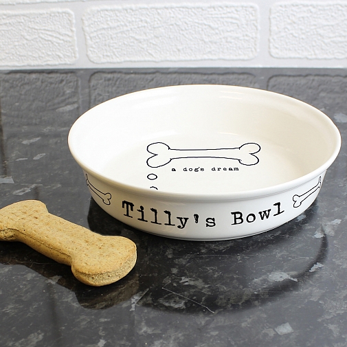 Personalised A Dogs Dream White Dog Bowl