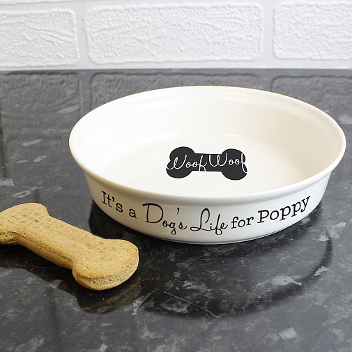 Personalised A Dogs Life White Dog Bowl