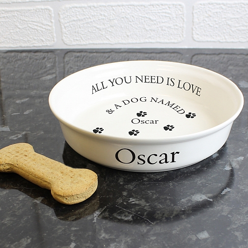 Personalised All You Need Is Love White Dog Bowl