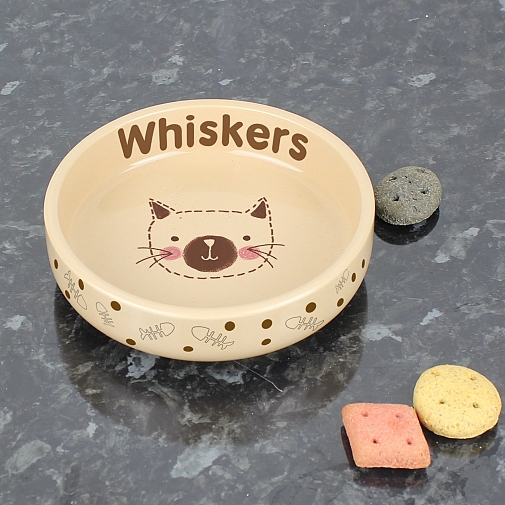 Personalised Cat Stitch Small Brown Cat Bowl