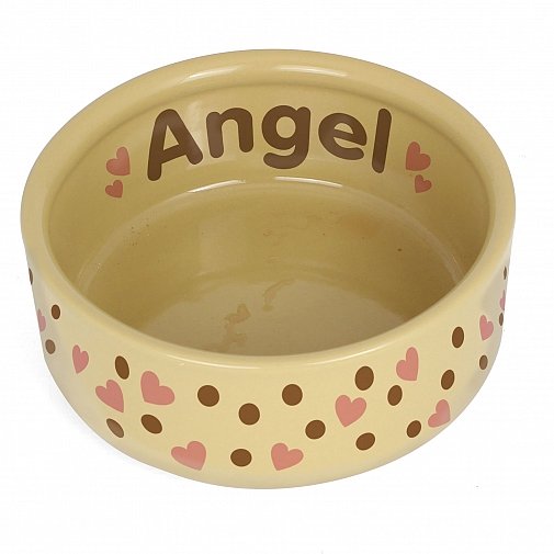Personalised Dotty Heart Large Brown Pet Bowl