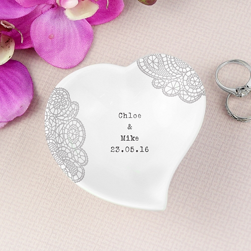 Personalised Dainty Lace Ceramic Ring Dish