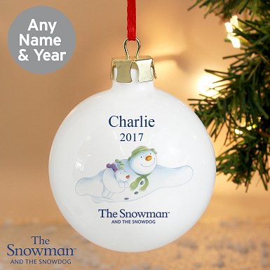 Personalised Snowman and Snowdog Flying Bauble