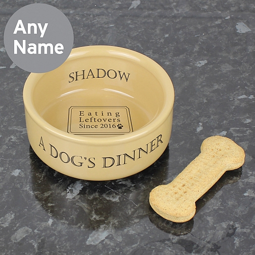 Personalised A Dogs Dinner Medium Brown Dog Bowl