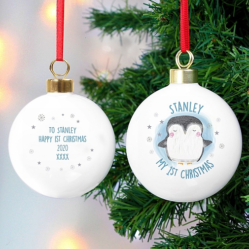 Personalised 1st Christmas Pengiun Bauble