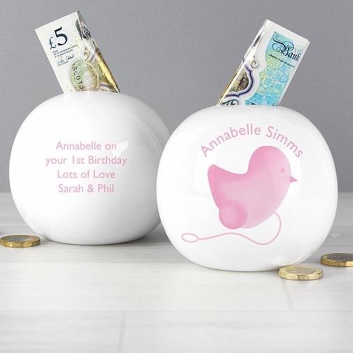 Personalised Pink chick Money Box