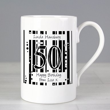 Personalised Black & White Happy Birthday Slim Mug