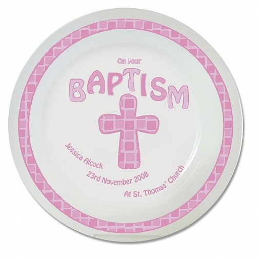 Personalised Pink Cross Baptism Plate