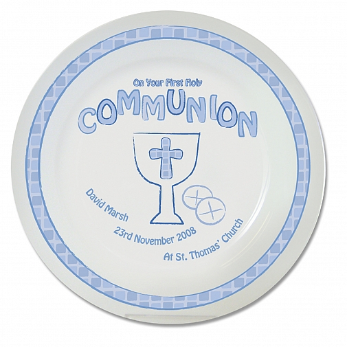 Personalised Blue First Holy Communion Plate