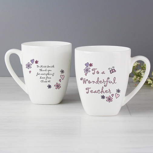 Personalised Flower & Butterflies Wonderful Teacher Latte Mug