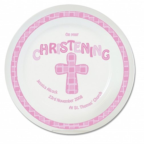 Personalised Pink Christening Plate