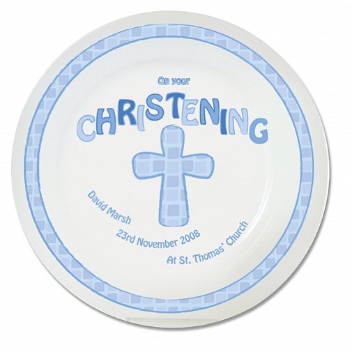 Personalised Blue Christening Plate