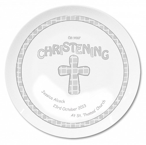 Personalised Grey Christening Plate