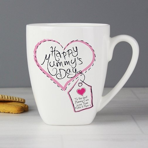 Personalised Heart Stitch Happy Mummys Day Latte Mug