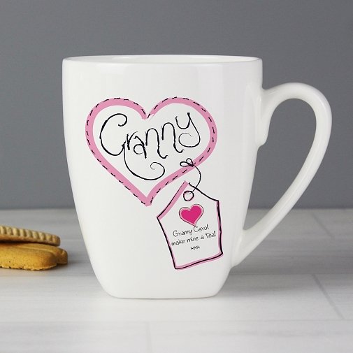 Personalised Heart Stitch Granny Latte Mug