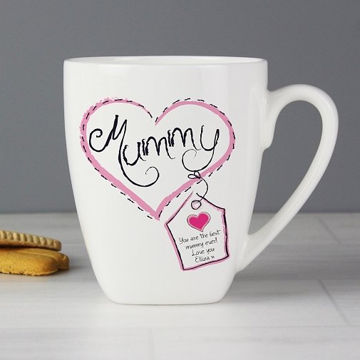 Personalised Heart Stitch Mummy Latte Mug