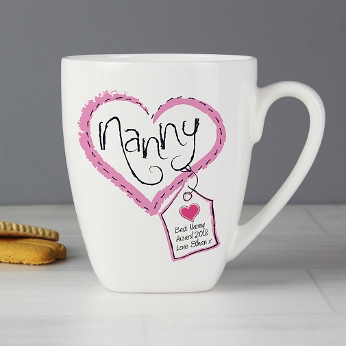 Personalised Heart Stitch Nanny Latte Mug