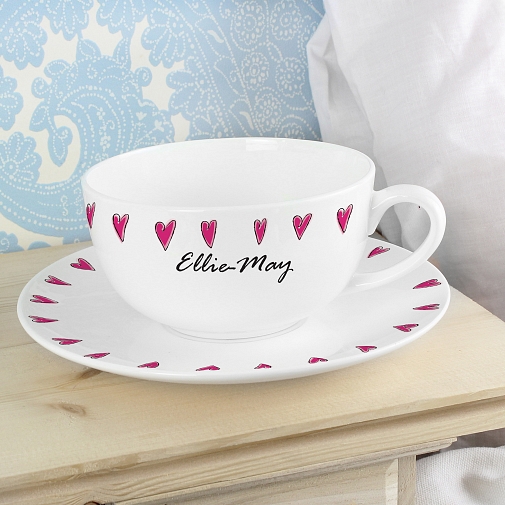 Personalised Hearts Teacup & Saucer