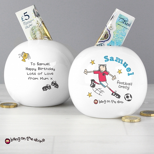 Personalised Bang on the Door Football Crazy Money Box